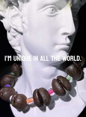 原创设计咖啡豆彩色琉璃手串文玩时尚小众饰品简约礼物高颜值手链