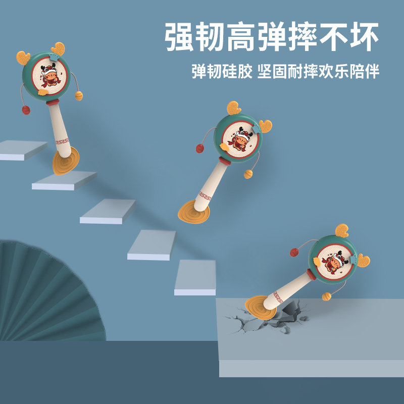 国潮宝宝可啃咬牙胶中国风大拨浪鼓 怀胎十月母婴拨浪鼓
