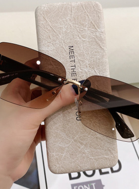 墨镜女士2026新款夏季无框高级感素颜眼镜大脸显瘦时尚百搭太阳镜