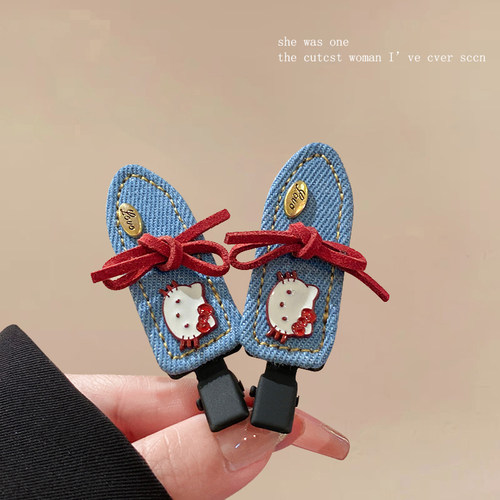 蓝色蝴蝶结Kitty猫咪发夹女卡通无痕鸭嘴夹侧边碎发刘海发卡头饰 - 图2