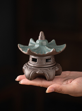 陶瓷亭子中式鱼缸微景观造景摆件