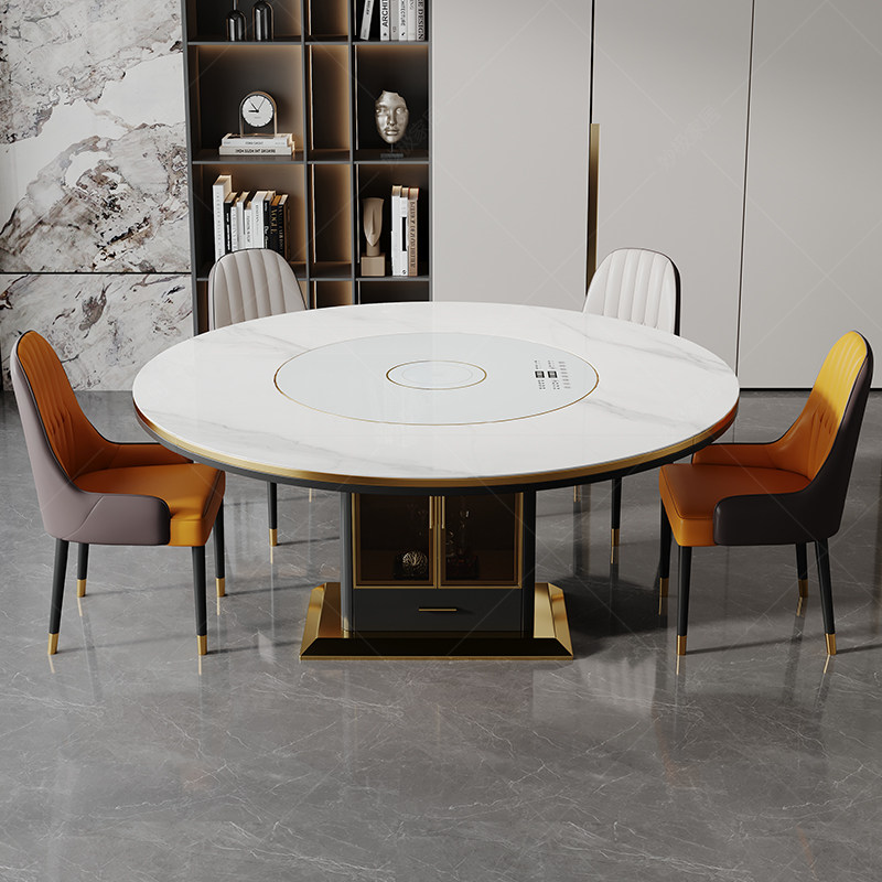 内嵌转盘岩板餐桌家用大小户型轻奢现代多功能电磁炉饭桌可变圆形,淘宝优惠券,粉丝福利购,淘宝优惠卷