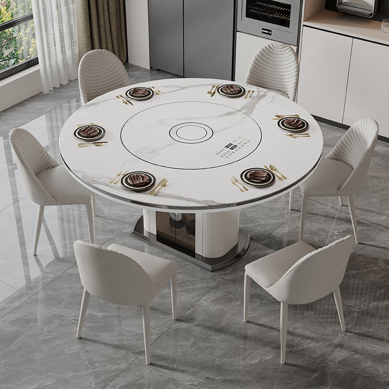 2025新款岩板餐桌椅组合简约多功能内嵌转盘电磁炉圆形餐桌可伸缩,淘宝优惠券,粉丝福利购,淘宝优惠卷