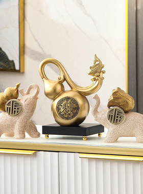 招财大象摆件客厅陶瓷轻奢
