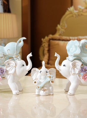 大象招财陶瓷乔迁新居送礼摆件