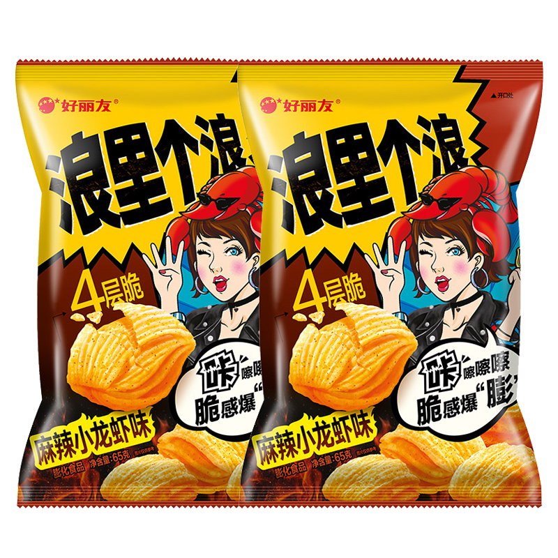 好丽友浪里个浪麻辣小龙虾味65g四层脆玉米片膨化食品零食包邮-图2