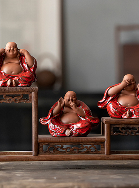 炼器创意陶瓷弥勒佛笑佛摆件家居客厅办公室桌面装饰工艺品摆设