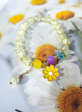 新款七彩琉璃小雏菊手链爆花粉水晶清新韩版太阳花朵手串闺蜜礼物