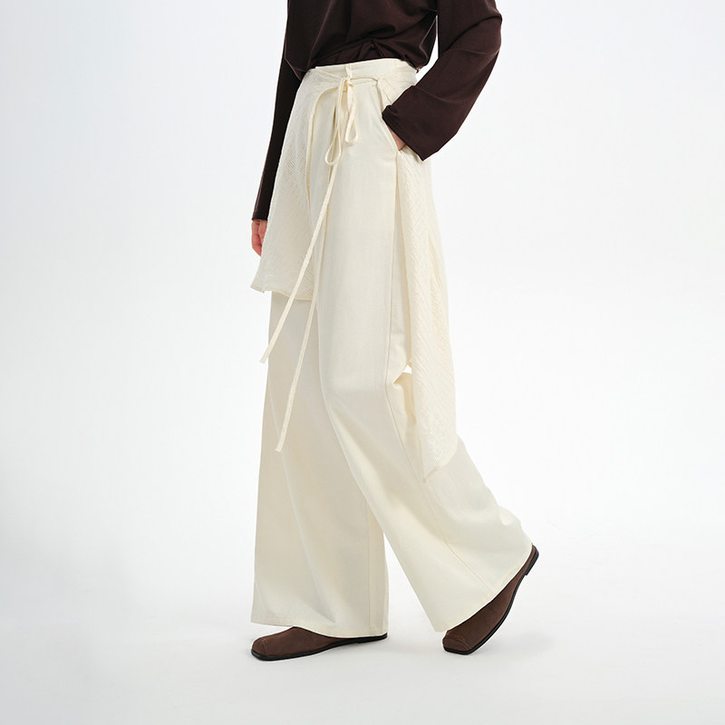 芊素慵懒风白色休闲百搭长裤秋季小众设计高腰显瘦阔腿裤5353017,淘宝优惠券,粉丝福利购,淘宝优惠卷