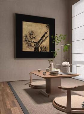 新中式复古中国风松树复古入户玄关客厅装饰画样板房壁画方形挂画