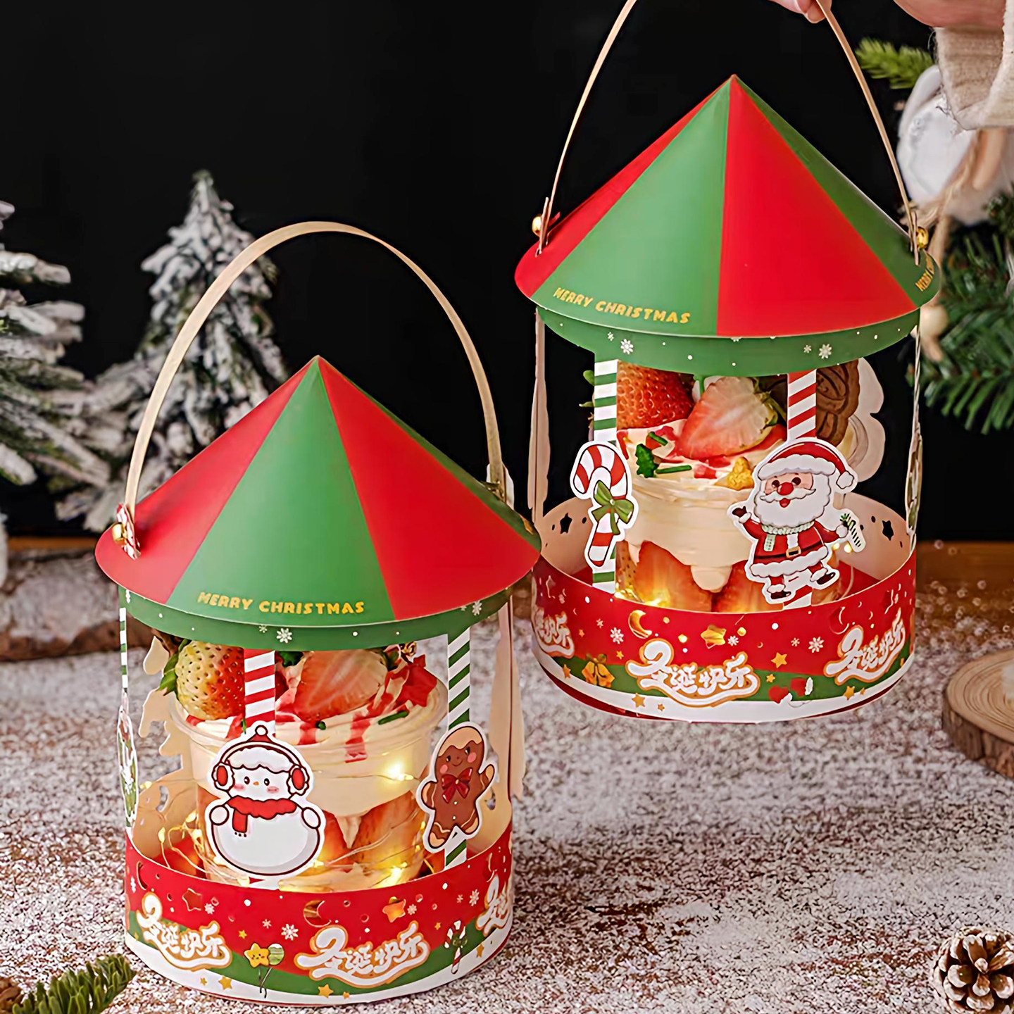 网红圣诞节蛋糕装饰创意旋转木马波波杯圣诞老人手提包装盒插件,淘宝优惠券,粉丝福利购,淘宝优惠卷