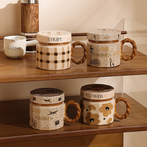 复古马克杯带盖陶瓷咖啡杯高档精致好看的杯子礼盒礼物水杯办公室 - 图1