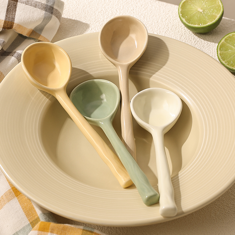 日式陶瓷勺子高级感精致长柄汤勺一人一勺家用干饭勺喝汤瓢羹粥勺-图2