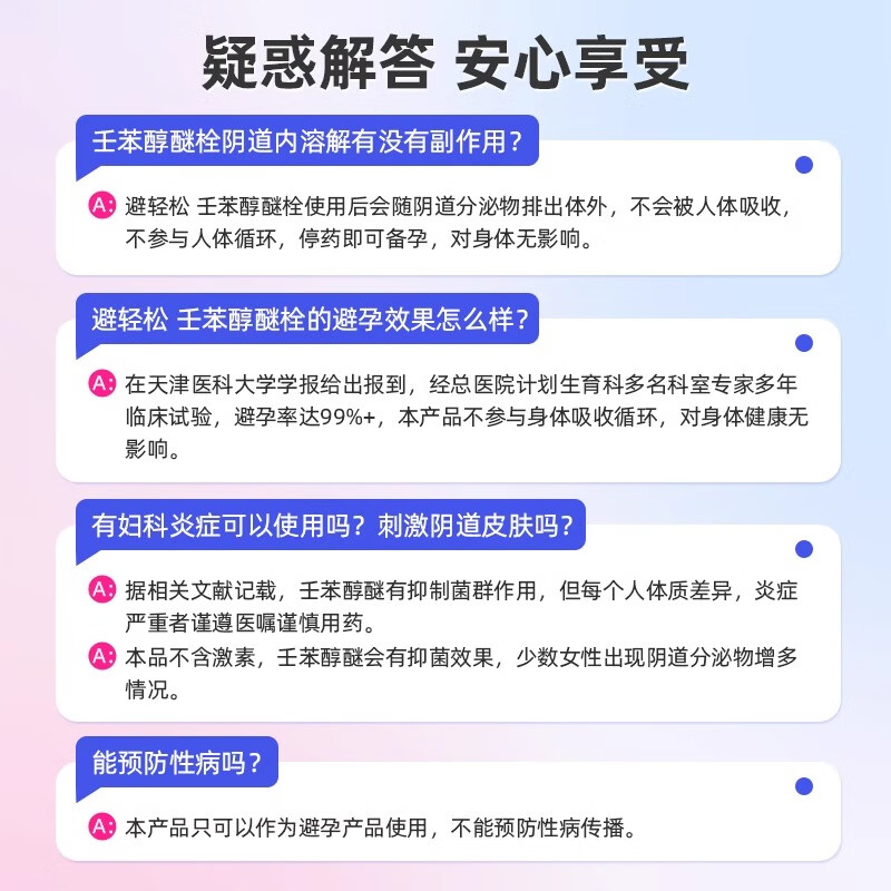 避轻松壬苯醇醚栓避孕栓女性专用避孕药放阴道外用短效避孕药NH