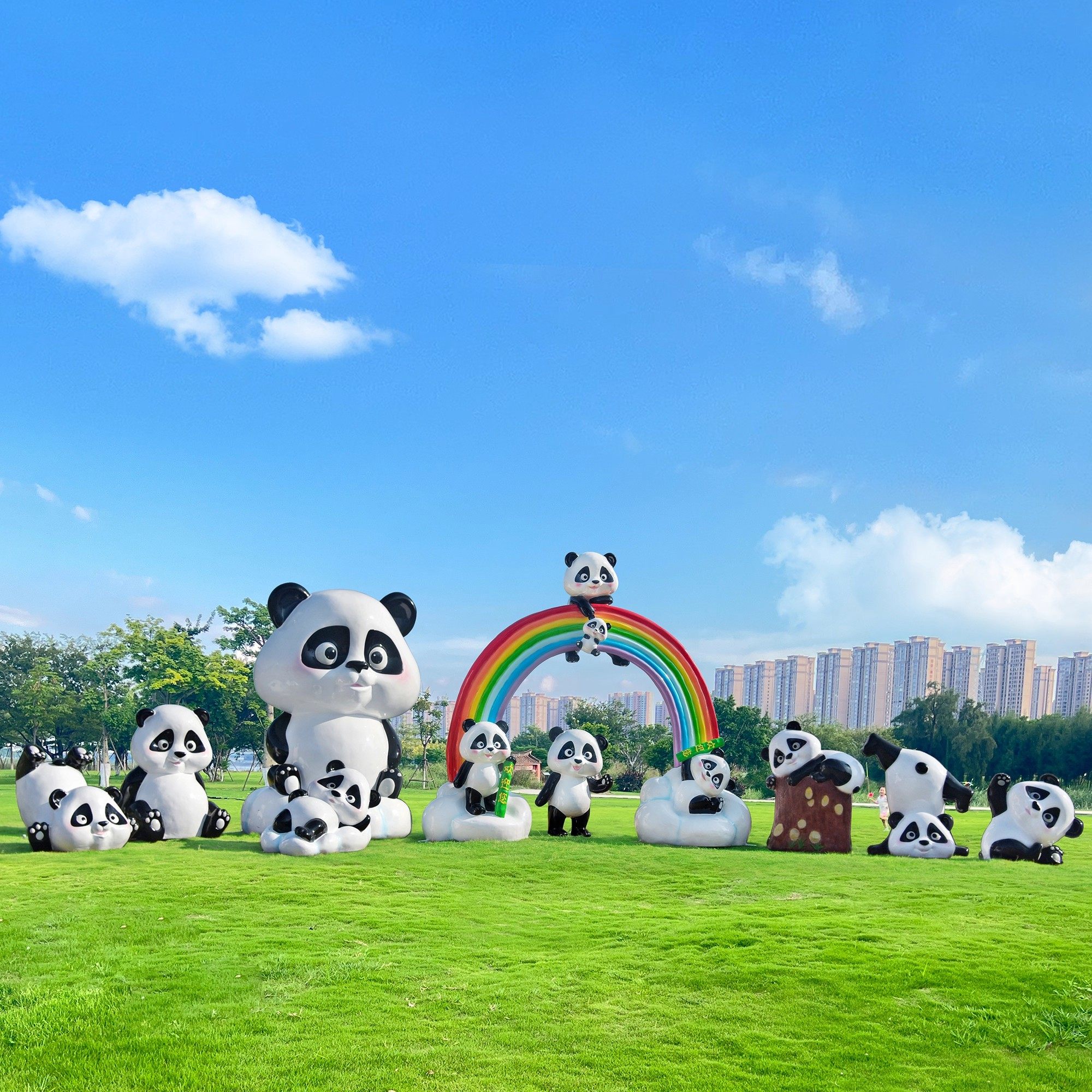 卡通动物彩虹熊猫玻璃钢雕塑景区打卡草坪造景地装饰网红美陈摆件,淘宝优惠券,粉丝福利购,淘宝优惠卷