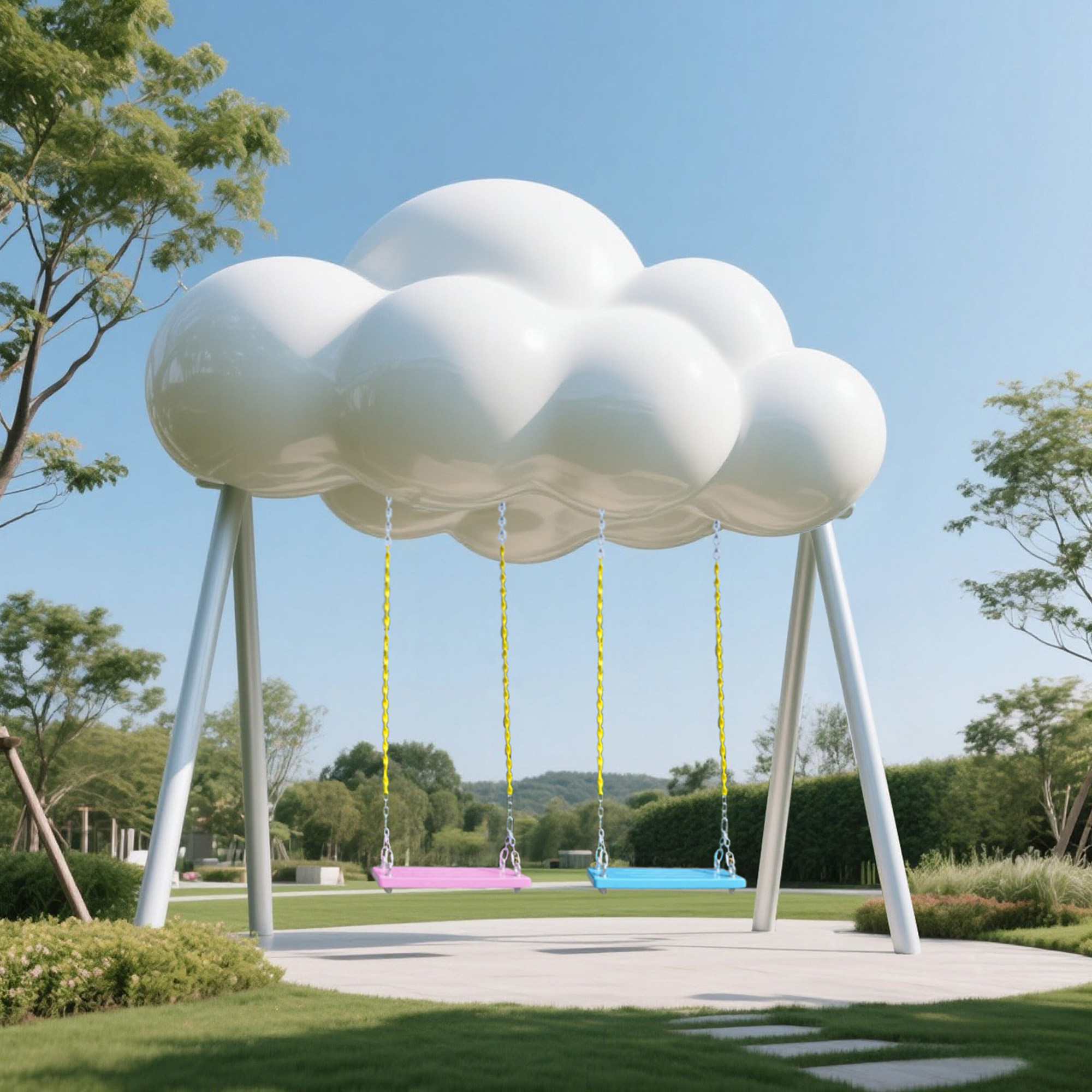 梦幻云朵秋千玻璃钢卡通雕塑户外公园景观装饰品摆件网红打卡拍照,淘宝优惠券,粉丝福利购,淘宝优惠卷
