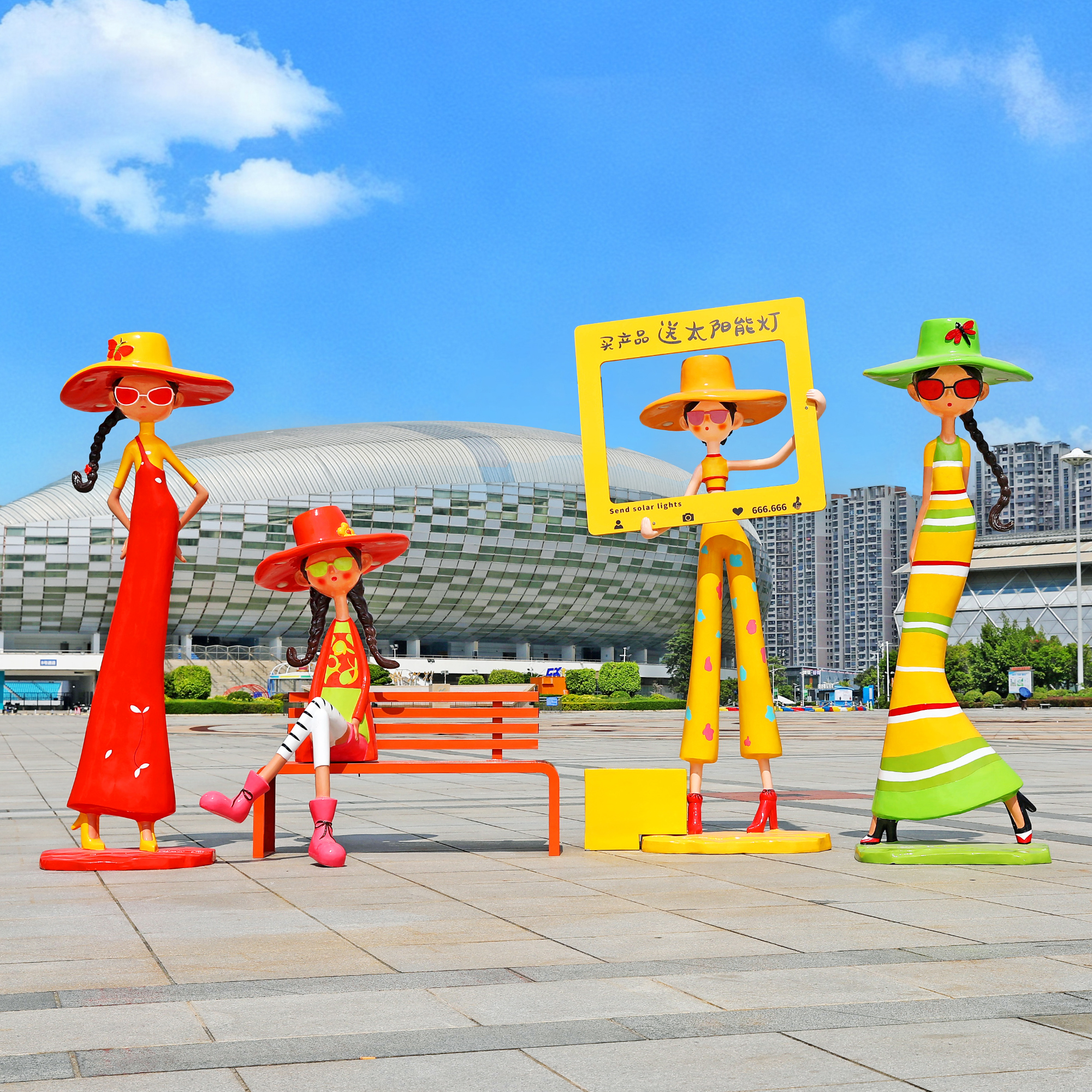 创意太阳能发光女孩玻璃钢文旅雕塑户外公园林落地装饰美陈大摆件 - 图0