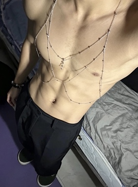 肌肉男胸链男士身体链锁骨链性感高级项链小众配饰腰链身体链男生