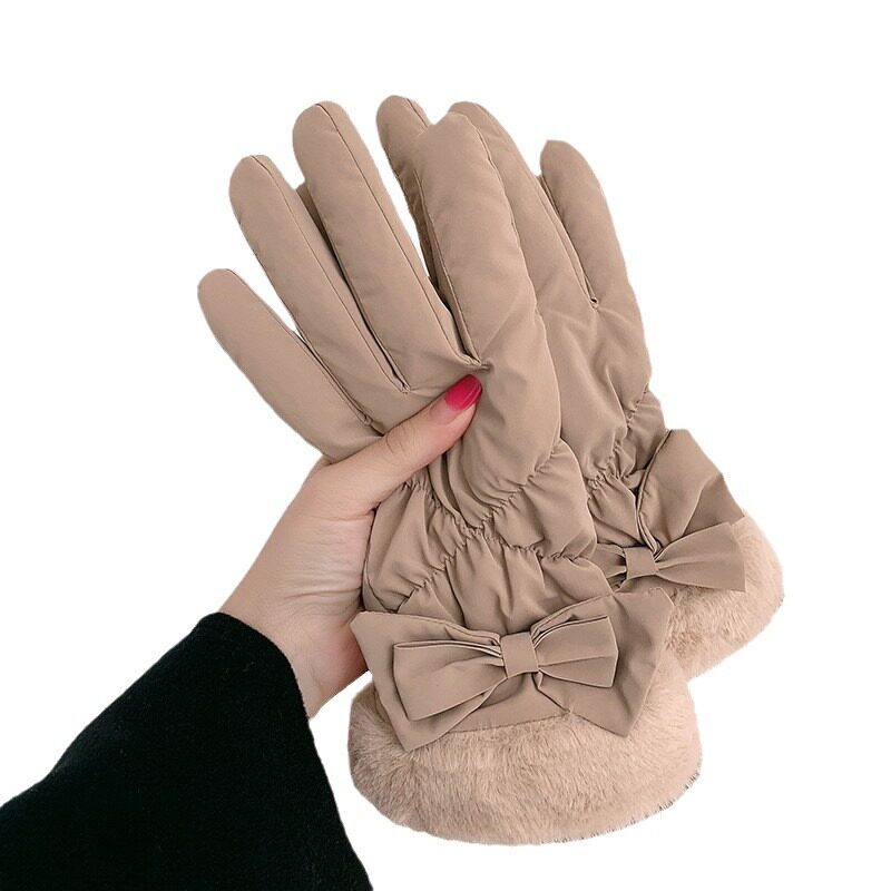 冬季保暖手套触屏学生女加厚棉羽绒骑车防寒可爱防风加绒滑雪