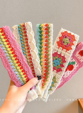 法式碎花针织魔术贴发带女2024新款刘海碎发整理神器少女发箍头饰