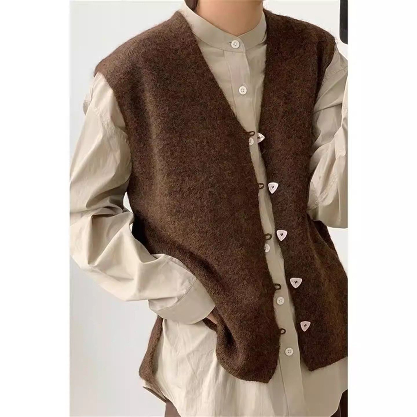 日系复古慵懒小众针织纽扣马甲背心男女春秋宽松开衫叠穿毛衣外套,淘宝优惠券,粉丝福利购,淘宝优惠卷