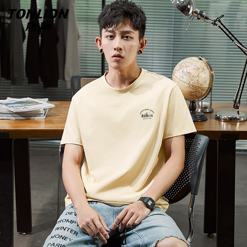 唐狮纯棉短袖t恤男2025新款夏季男士基础款宽松透气百搭五分袖HW - 图3