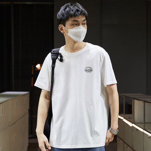 唐狮纯棉短袖t恤男2025新款夏季男士基础款宽松透气百搭五分袖HW - 图0