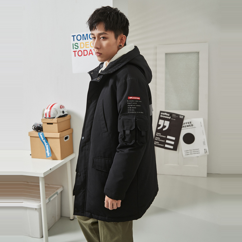 唐狮冬季新款印花中长款连帽羽绒服 唐狮outlets店羽绒服