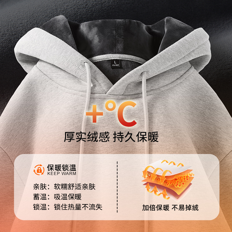 唐狮加绒卫衣男青少年冬季2025新款加厚连帽套头衫男士保暖外套HW