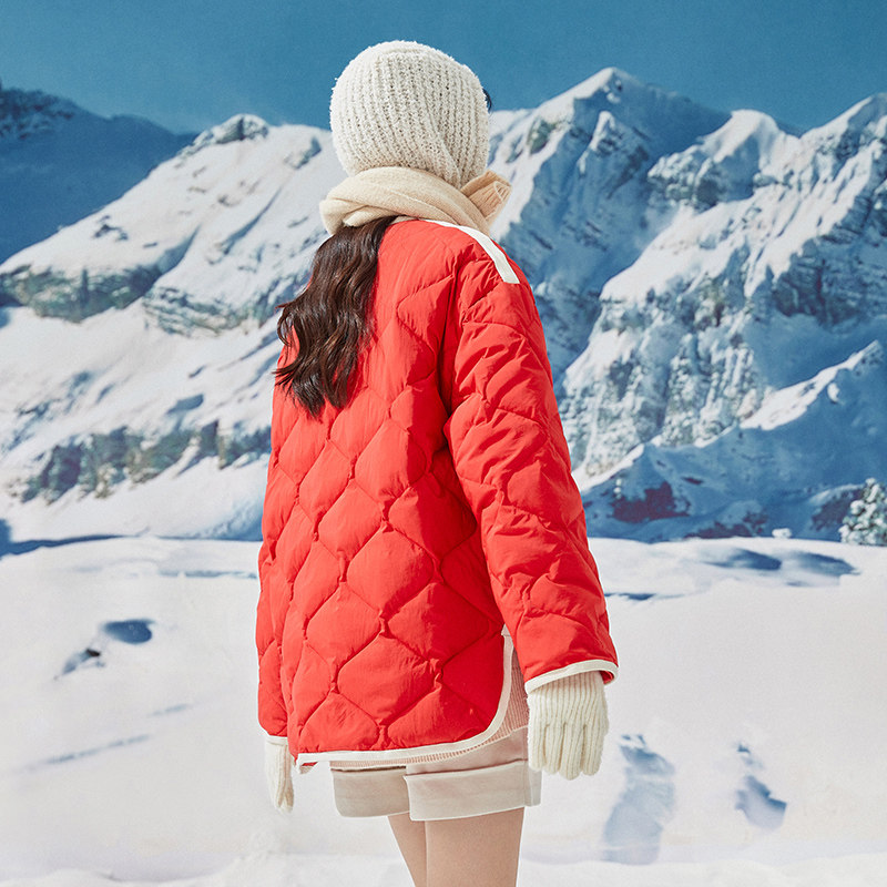 唐狮红色轻薄女士新款中国红羽绒服 唐狮outlets店羽绒服