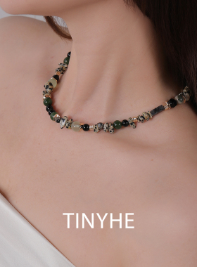 天然水晶黑玛瑙葡萄石项链