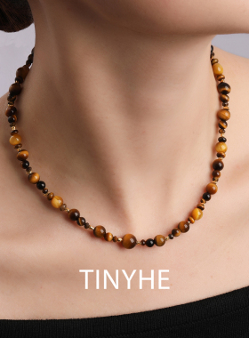 TINYHE米雪 天然黄虎眼石纯银项链女水晶锁骨链秋冬串珠颈链原创