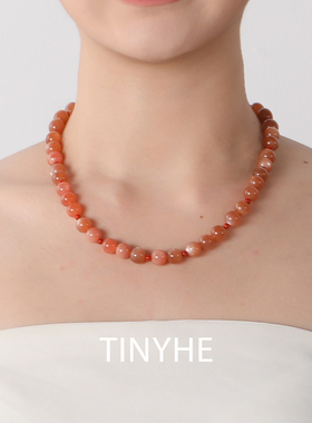 天然南红玛瑙太阳石水晶项链女