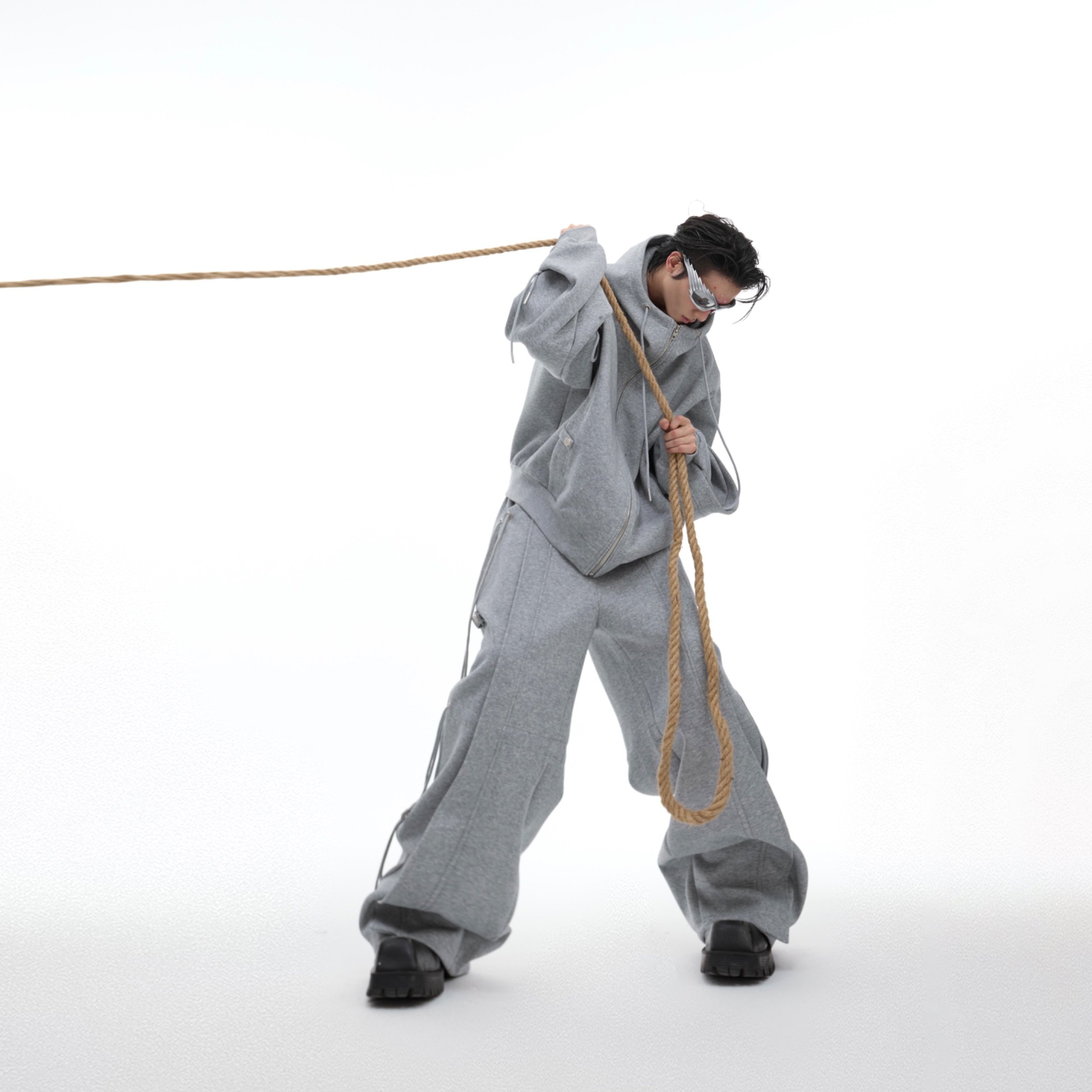 ArguE新款解构重工飘带抽绳休闲长裤高级垂感宽松堆叠阔腿卫裤潮,淘宝优惠券,粉丝福利购,淘宝优惠卷