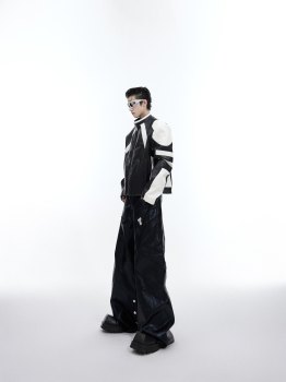 CulturE niche liquid glossy leather pants texture metal embellishment loose drape wide leg pants punk trousers for men