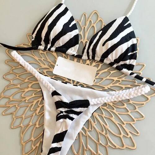 New Women's Bikini Split Print Swimwear Fashion G-string Bea - 图1