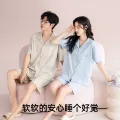 安比斯情侣睡衣舒适纯棉秋季女长袖男女同款休闲家居服套装可出门 图片 5