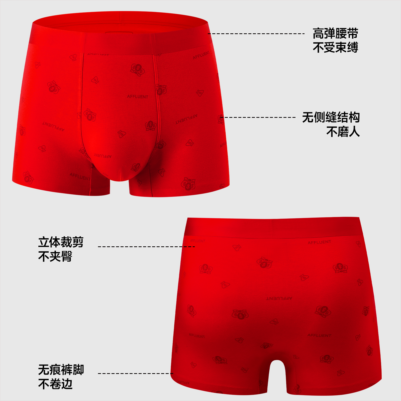 Ambis/安比斯男士纯棉大红内裤24年秋冬本命年鸿运结婚喜庆平角 - 图3