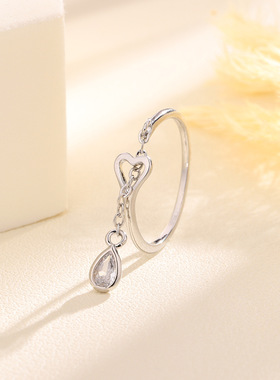 新款小雨滴水滴戒指简约气质镶钻