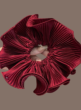 法式精致立体褶皱红色花边大肠圈