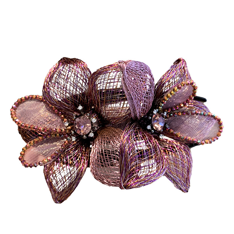 优雅紫色铜丝花朵盘发夹子高端手作精致后脑勺顶夹鸭嘴夹妈妈发卡,淘宝优惠券,粉丝福利购,淘宝优惠卷