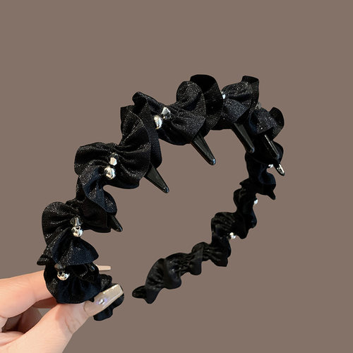 高级感水钻褶皱木耳花边发箍2025年新款精致高颅顶头箍显脸小发卡 - 图0