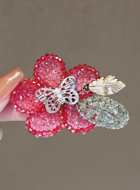 手作精致水晶编织立体花朵胸针