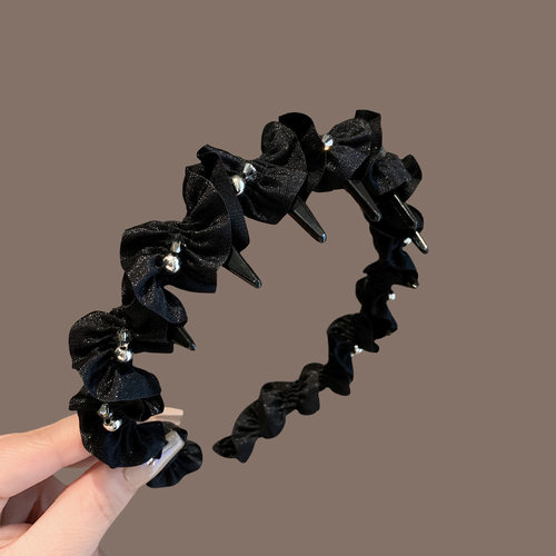 高级感水钻褶皱木耳花边发箍2025年新款精致高颅顶头箍显脸小发卡 - 图2