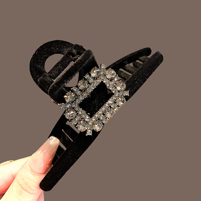 高级感方钻大号抓夹2023年新款丝绒发抓后脑勺盘发鲨鱼夹发卡发饰 - 图2