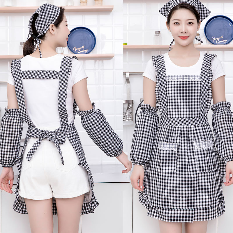 双层棉布围裙女家用做饭厨房防水透气工作服两件套防油罩衣新款-图3