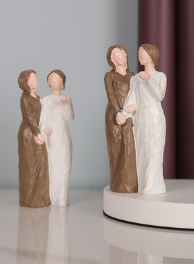 姐妹情深人物雕像树脂摆件节日纪念家居玄关书柜桌面装饰工艺品