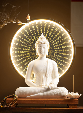 陶瓷发光中式佛像家用摆件灯圈