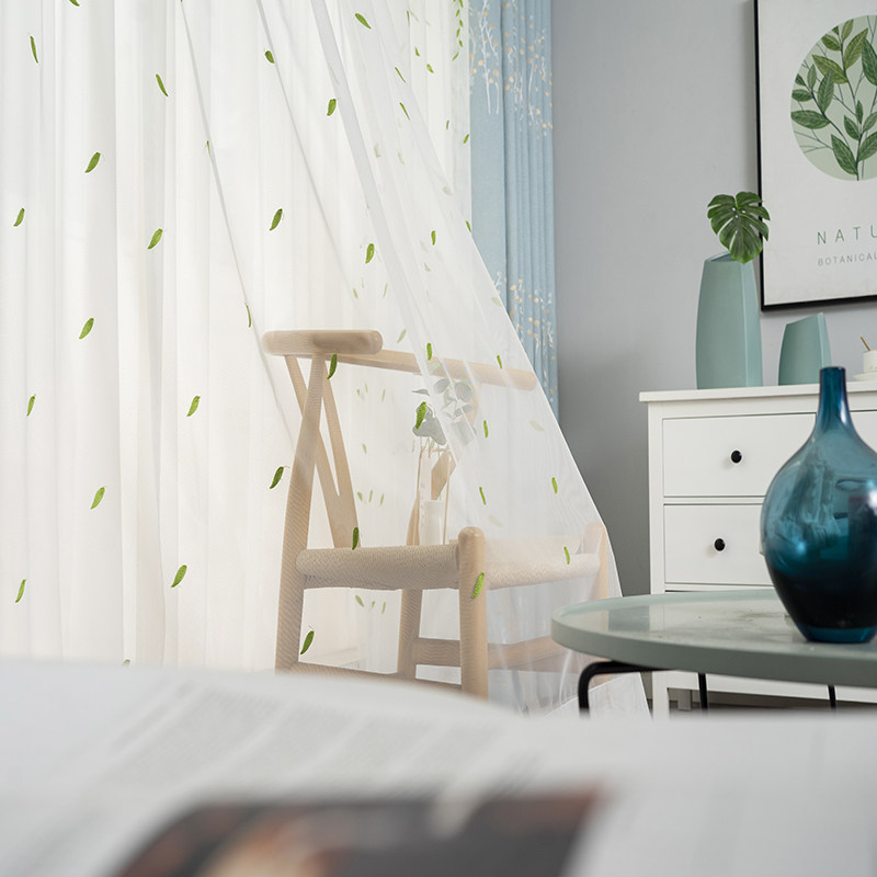 新款柳叶小清新窗纱客厅阳台飘窗落地窗隔断遮挡门帘成品纱帘定制,淘宝优惠券,粉丝福利购,淘宝优惠卷