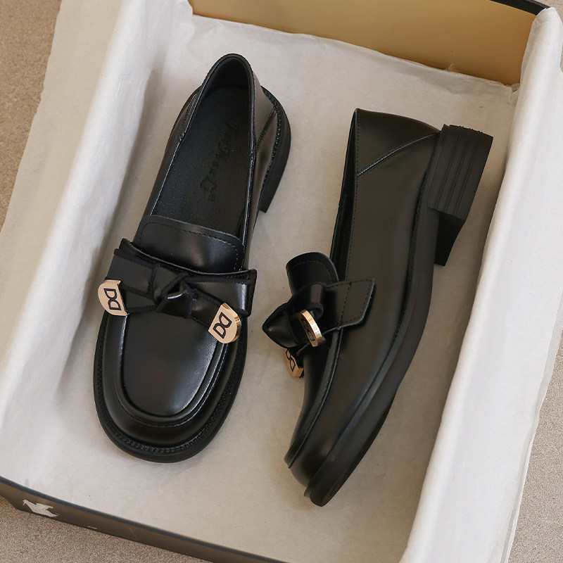 羊皮版~黑色英伦小皮鞋女平底面试通勤单鞋一脚蹬乐福鞋大码女鞋,淘宝优惠券,粉丝福利购,淘宝优惠卷